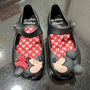 Mini Melissa Minnie and Mickey shoes size 8.